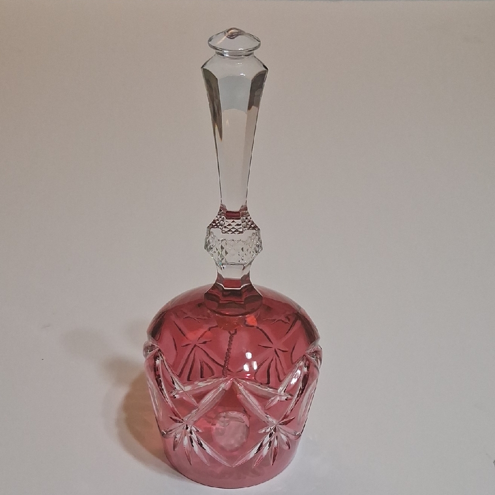 Vintage Red Ruby Cut To Clear Lead Crystal Bell